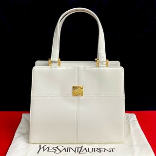 サンローラン(Saint Laurent)の未使用保管品 希少品 袋付き YVES SAINT LAURENT イヴサンローラン YSL ロゴ 金具 レザー 本革 ハンドバッグ ミニ トートバッグ 白 04593(ハンドバッグ)