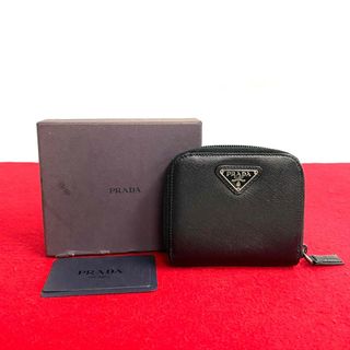 プラダ(PRADA)のほぼ未使用 保存箱付 PRADA プラダ 三角ロゴ 金具 サフィアーノ レザー ラウンドファスナー 二つ折り 財布 ミニ ウォレット ブラック 78246(財布)