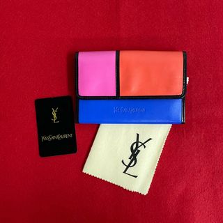 サンローラン(Saint Laurent)のほぼ未使用 希少品 YVES SAINT LAURENT イヴサンローラン ヴィンテージ モンドリアン 柄 レザー 本革 二つ折り 財布 ウォレット 52499(財布)