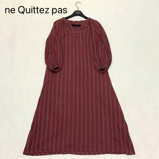 ヌキテパ(ne Quittez pas)のne Quittez pas ヌキテパ ロングワンピース ストライプ ボルドー(ロングワンピース/マキシワンピース)