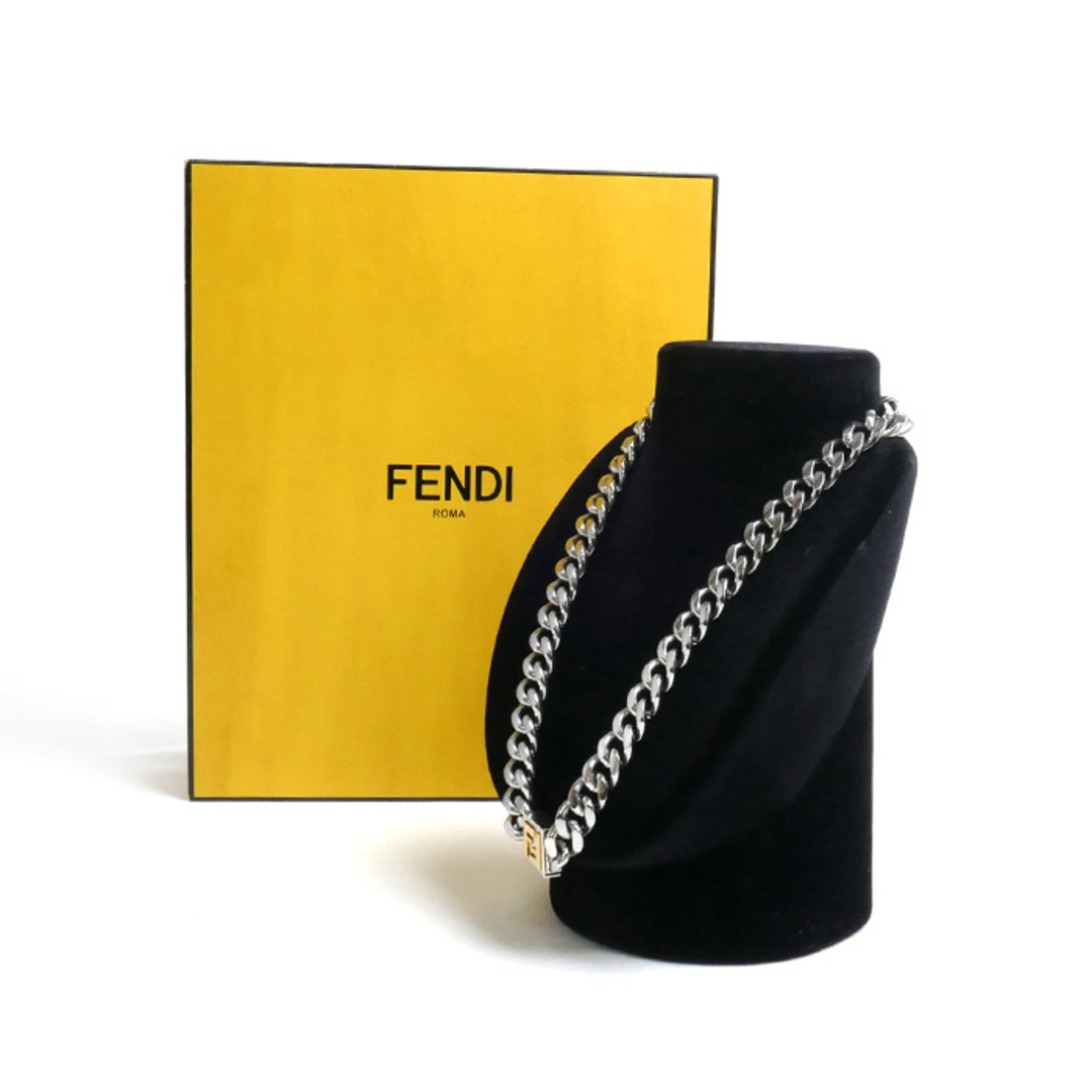 FENDI(フェンディ)のFENDI フェンディ スチール ブロンズ パラジウム＆ゴールドカラー FFロゴ チェーン ネックレス 7AJ293B08F0F0N  148g 50cm ユニセックス【中古】 レディースのアクセサリー(ネックレス)の商品写真