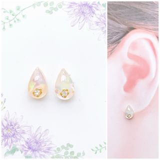 ホワイト10mm雫ピアス/イヤリング(ピアス)