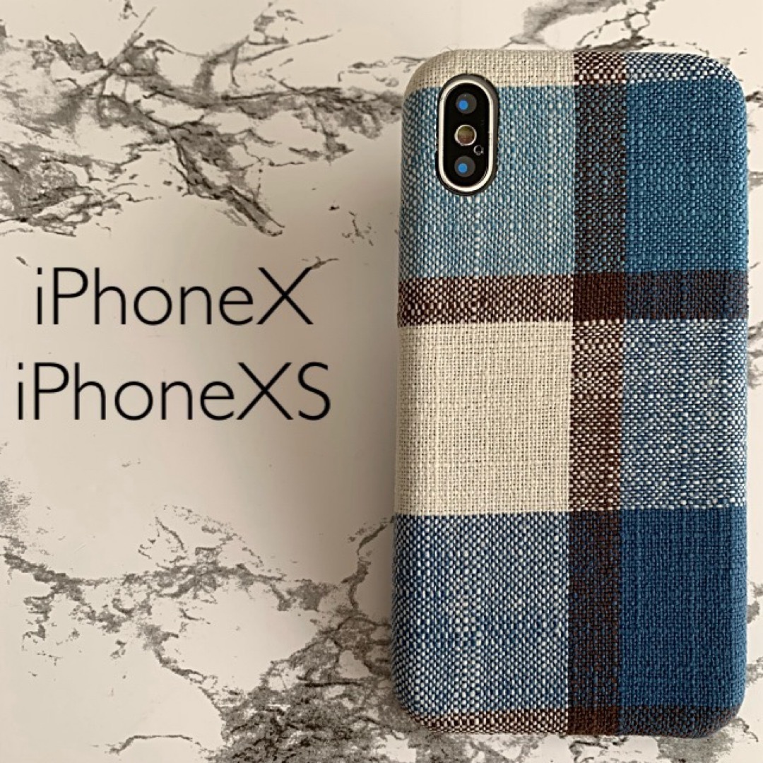 iPhoneX/iPhoneXS専用 ケースカバー チェックブルー スマホ/家電/カメラのスマホアクセサリー(iPhoneケース)の商品写真