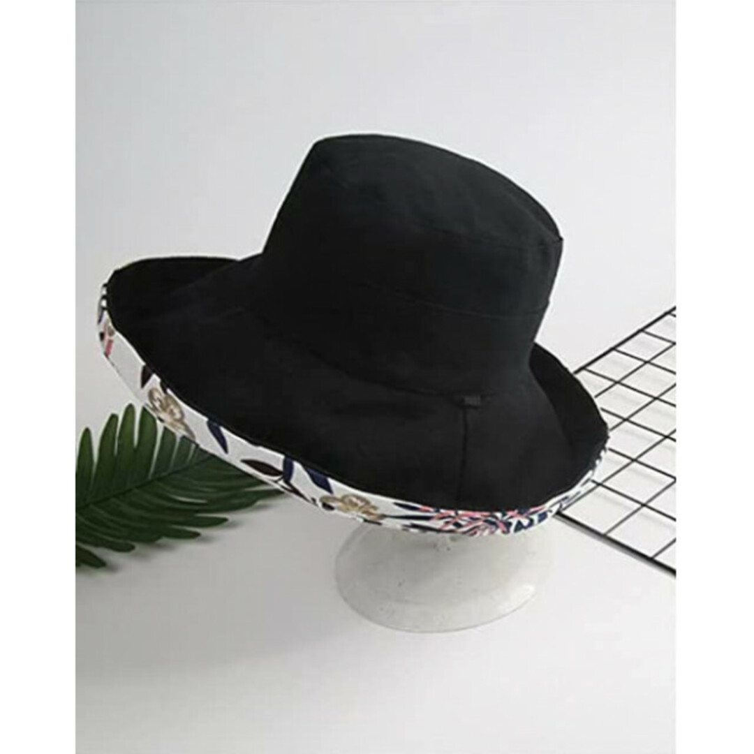 【即日発送】黒／花柄 リバーシブル バケットハット ＵＶカット レディースの帽子(ハット)の商品写真