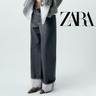 ZARA - 新品タグ付♪ザラ　TRF HIGE-WAISロールアップ　デニム　40 グレー