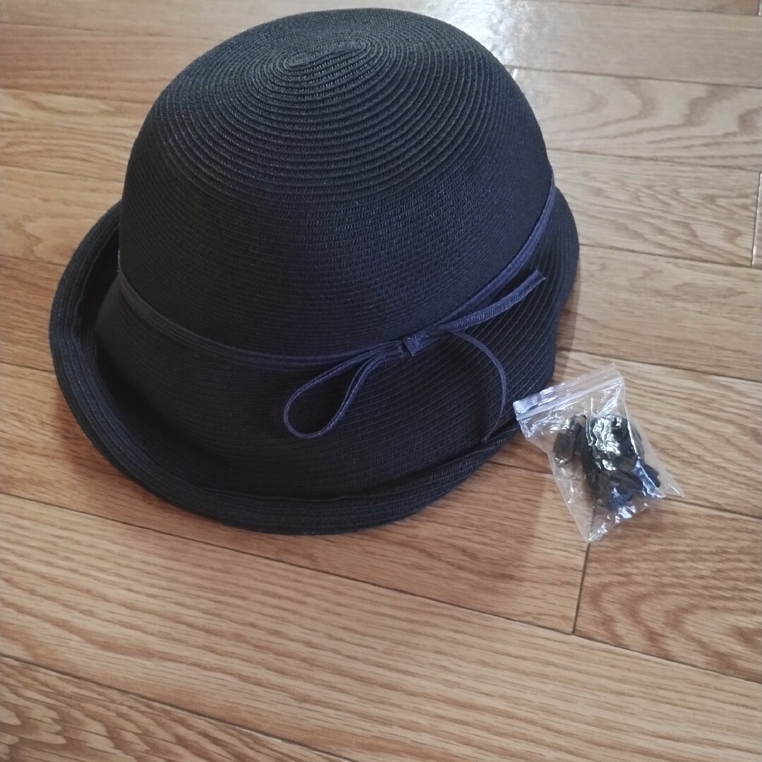 麦わら帽子 レディース ブラック レディースの帽子(麦わら帽子/ストローハット)の商品写真