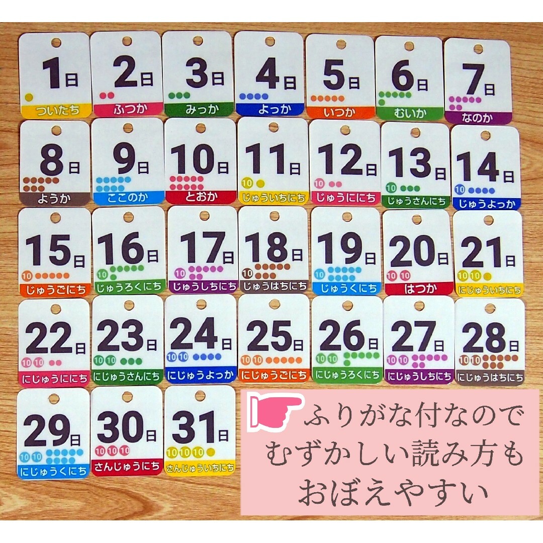知育 日めくりカレンダー 卓上 保育 療育 モンテッソーリ ドッツ 視覚 発達 インテリア/住まい/日用品の文房具(カレンダー/スケジュール)の商品写真