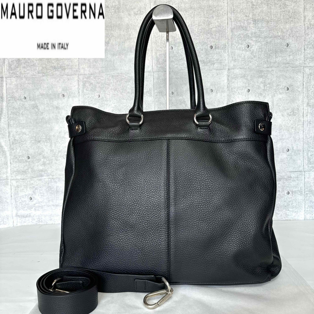 【良品】MAURO GOVERNA トリヨンレザー ブラック 肩掛けトートバッグ レディースのバッグ(トートバッグ)の商品写真