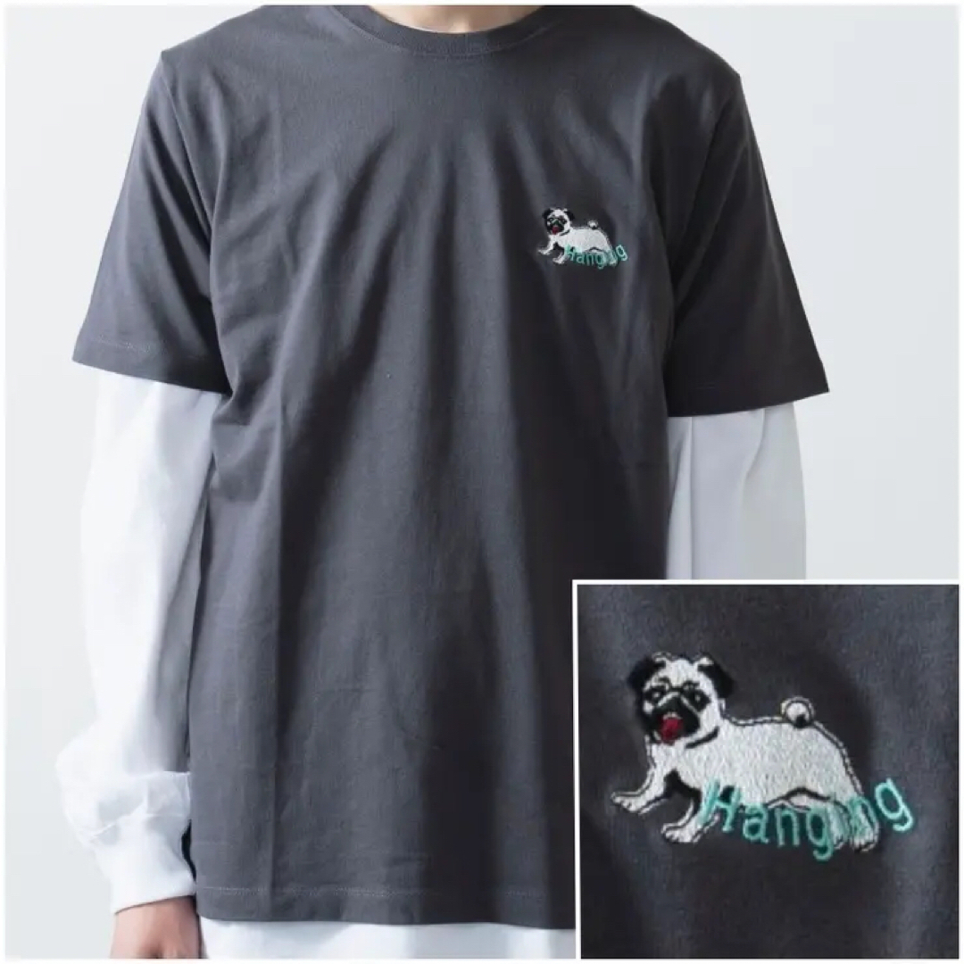 WEGO(ウィゴー)のwego DOG刺繍Tシャツ スミクロ パグ 犬 メンズのトップス(Tシャツ/カットソー(半袖/袖なし))の商品写真