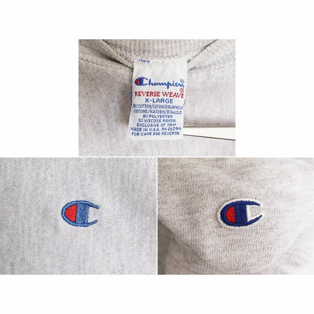 Champion(チャンピオン)の90s USA製 チャンピオン リバースウィーブ スウェット メンズ XL / 古着 90年代 オールド Champion トレーナー 裏起毛 ワンポイント 杢 灰 メンズのトップス(スウェット)の商品写真