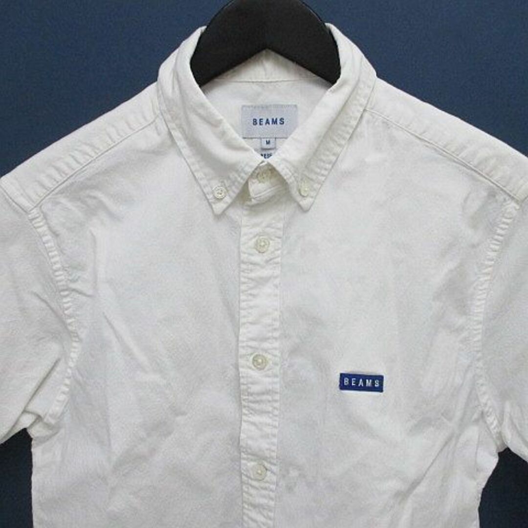 BEAMS(ビームス)のビームス 半袖 シャツ ボタンダウン M 白系 ホワイト ストレッチ ロゴ 綿 メンズのトップス(シャツ)の商品写真