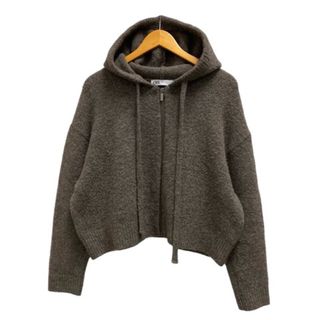 ザラ(ZARA)のザラ パーカー フィーディ ニット ジップアップ ショート丈 M-L ブラウン (パーカー)