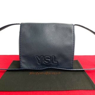 サンローラン(Saint Laurent)の未使用保管品 希少品 YVES SAINT LAURENT イヴサンローラン ヴィンテージ YSL ロゴ レザー 本革 ショルダーバッグ ネイビー 紺 28383(ショルダーバッグ)