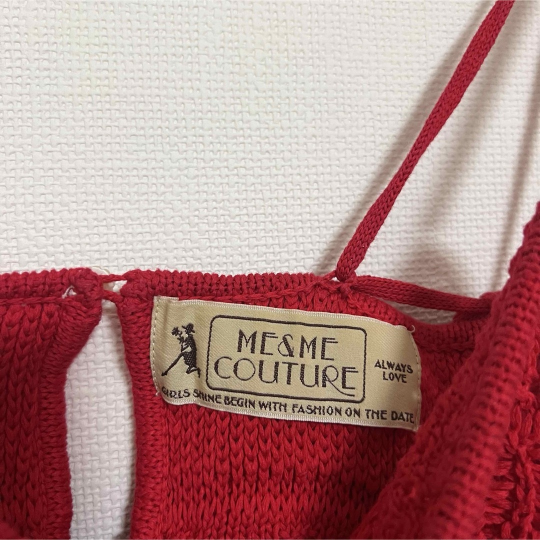 me & me couture(ミーアンドミークチュール)のdeicy   クロシェ編みキャミソール　サマーニット　赤　レッド レディースのトップス(キャミソール)の商品写真