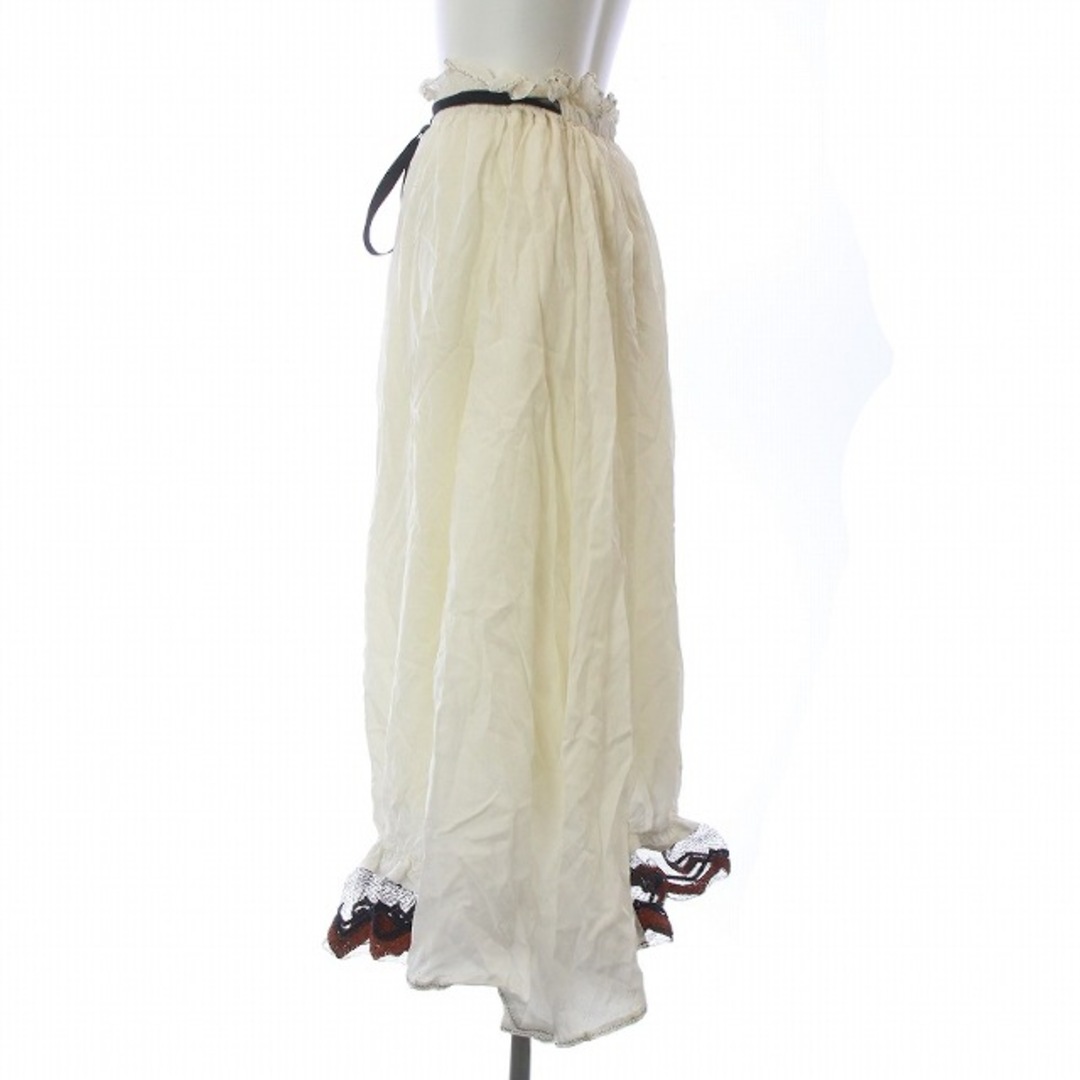 ポンティ フレアスカート マキシ ロング 裾切替 レース ペチコート付き F 白 レディースのスカート(ロングスカート)の商品写真