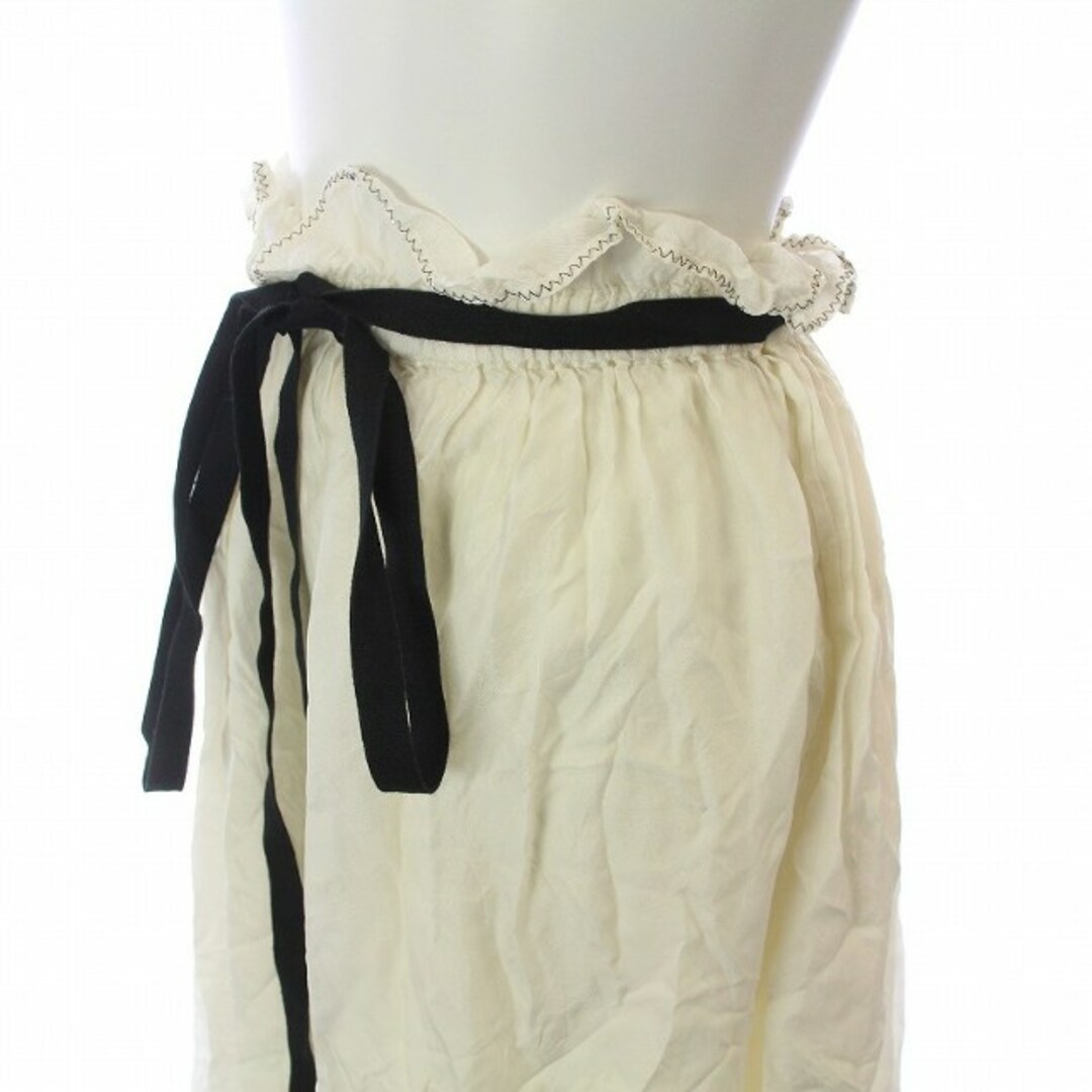 ポンティ フレアスカート マキシ ロング 裾切替 レース ペチコート付き F 白 レディースのスカート(ロングスカート)の商品写真
