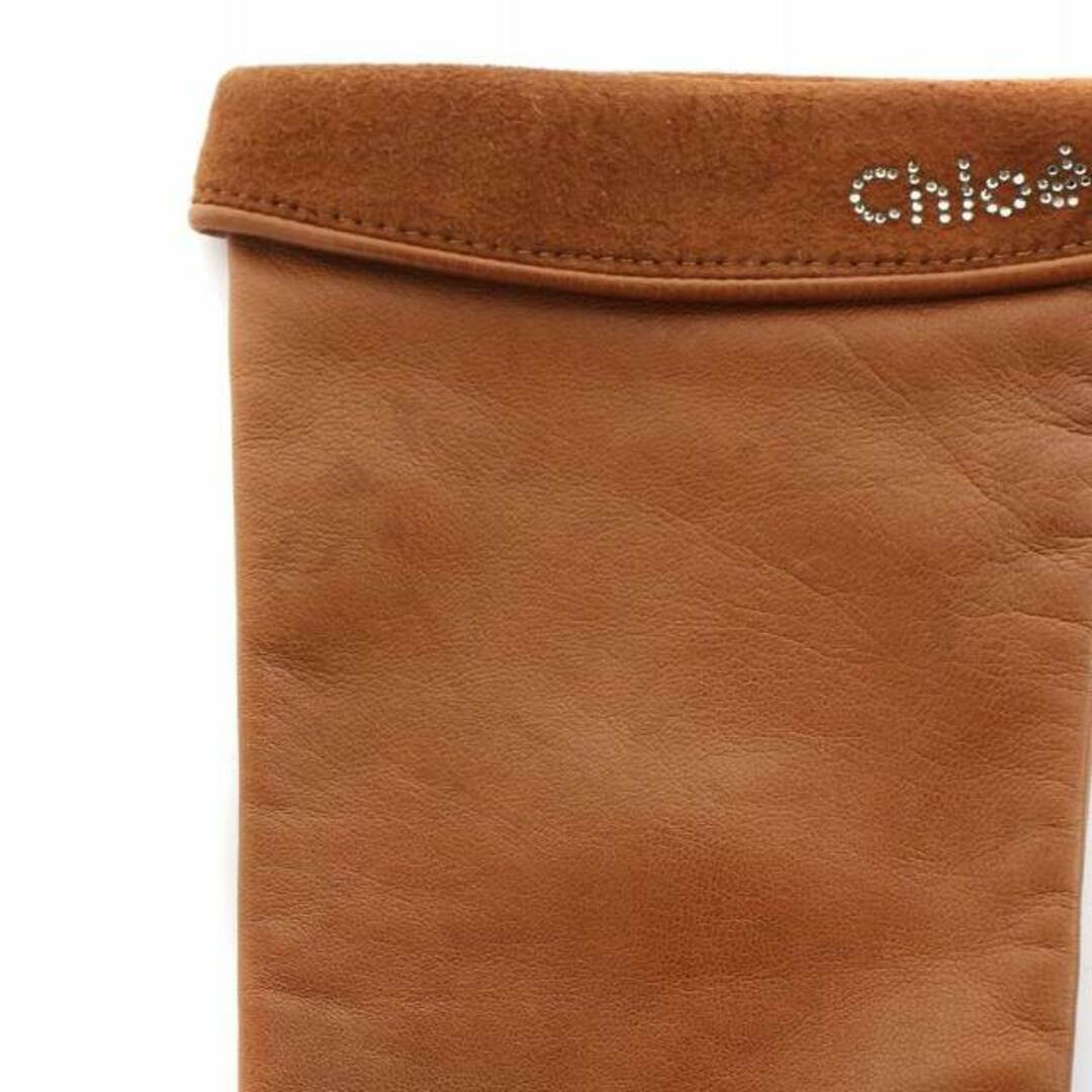 Chloe(クロエ)のクロエ 手袋 グローブ レザー ラインストーン ロゴ 20cm 茶 ブラウン レディースのファッション小物(手袋)の商品写真