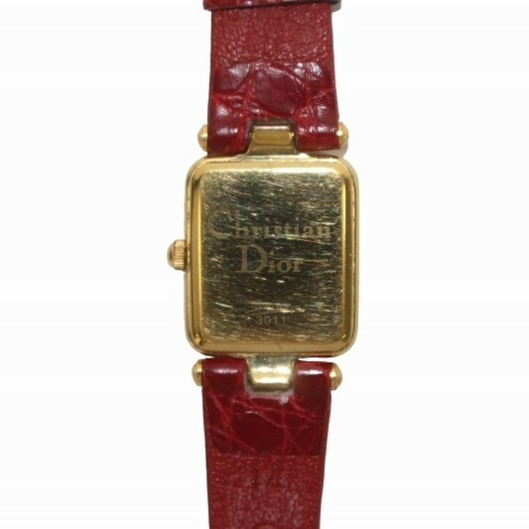 Christian Dior(クリスチャンディオール)のクリスチャンディオール 腕時計 クォーツ レザーベルト 赤 ゴールド色 3011 レディースのファッション小物(腕時計)の商品写真