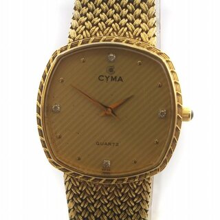 CYMA - シーマ 腕時計 ウォッチ クォーツ ラインストーン スクエア ロゴ ゴールド色
