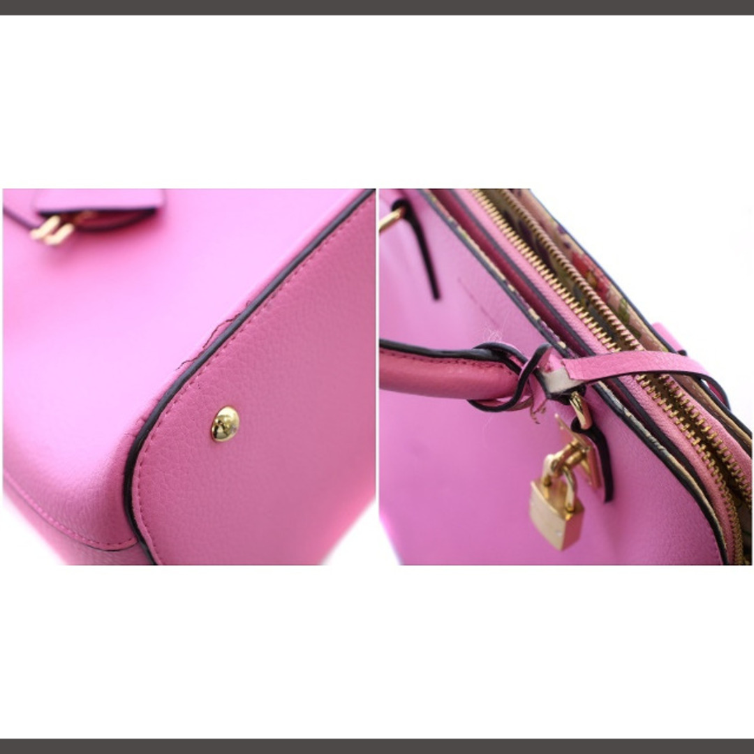 Samantha Thavasa(サマンサタバサ)のサマンサタバサ ハンドバッグ ゴールド金具 チャーム 内側花柄 レザー ピンク レディースのバッグ(ハンドバッグ)の商品写真