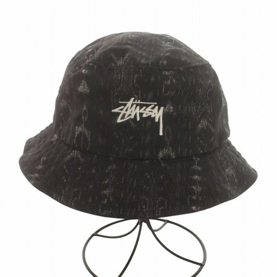 STUSSY(ステューシー)のステューシー STUSSY バケットハット 帽子 ロゴ 刺繍 総柄 S 黒 メンズの帽子(その他)の商品写真