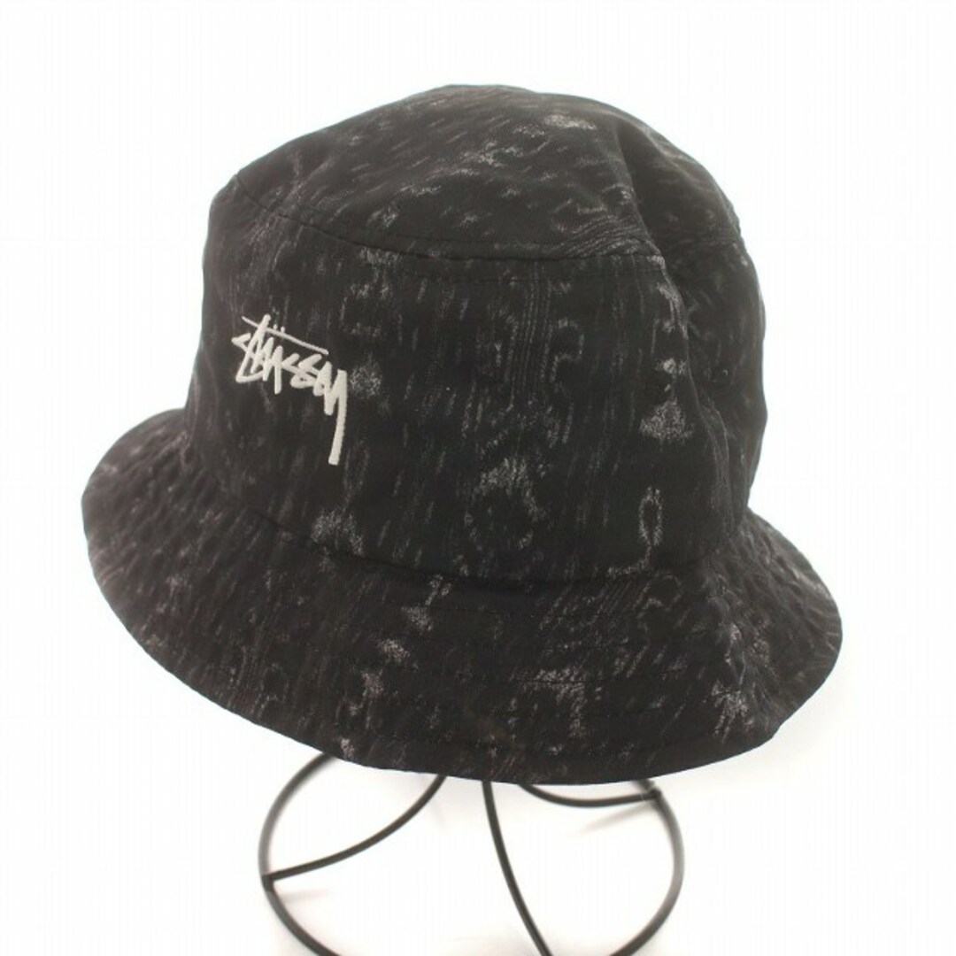 STUSSY(ステューシー)のステューシー STUSSY バケットハット 帽子 ロゴ 刺繍 総柄 S 黒 メンズの帽子(その他)の商品写真