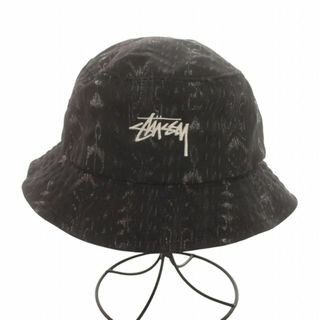 ステューシー(STUSSY)のステューシー STUSSY バケットハット 帽子 ロゴ 刺繍 総柄 S 黒(その他)