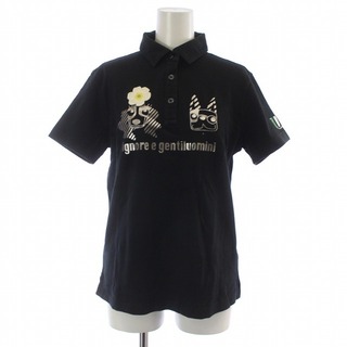 アザー(other)のエムユースポーツ ゴルフウェア ポロシャツ 半袖 フラワー 犬 42 S 黒(ウエア)