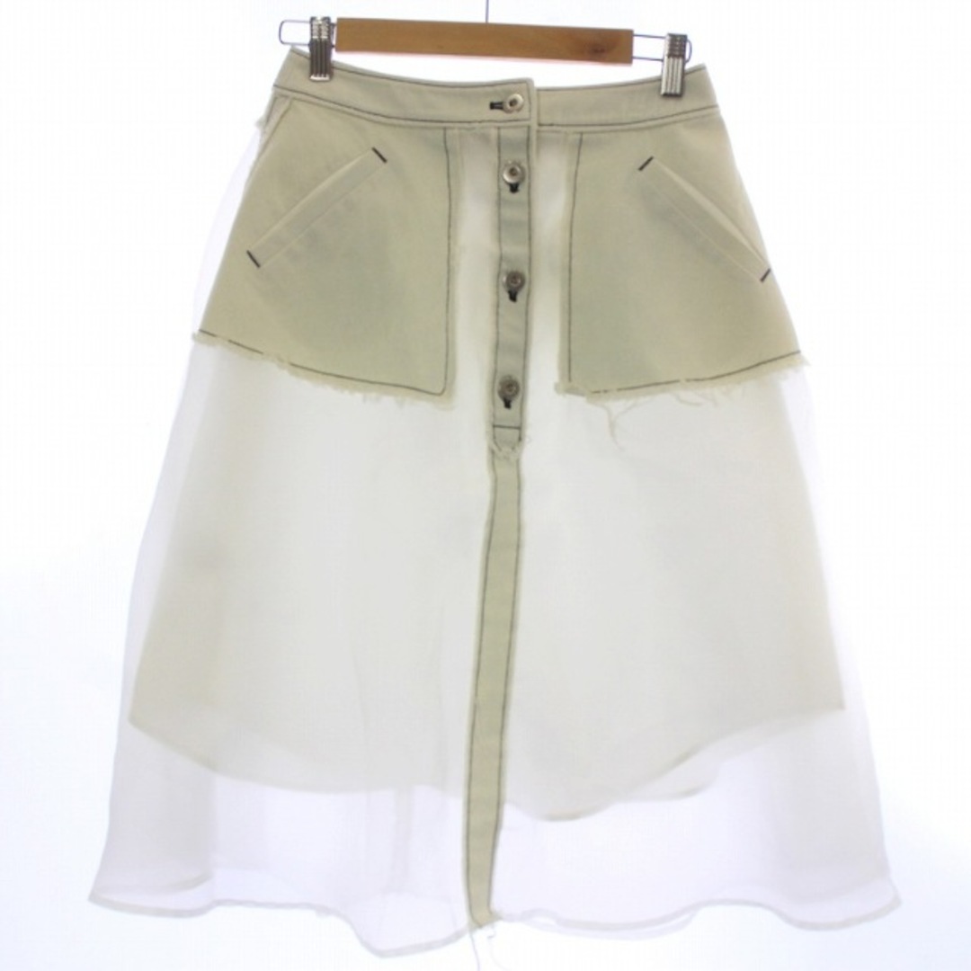 ファーファー オーガンジー デニム スカート シアー フレア ひざ丈 白 水色 レディースのスカート(ひざ丈スカート)の商品写真