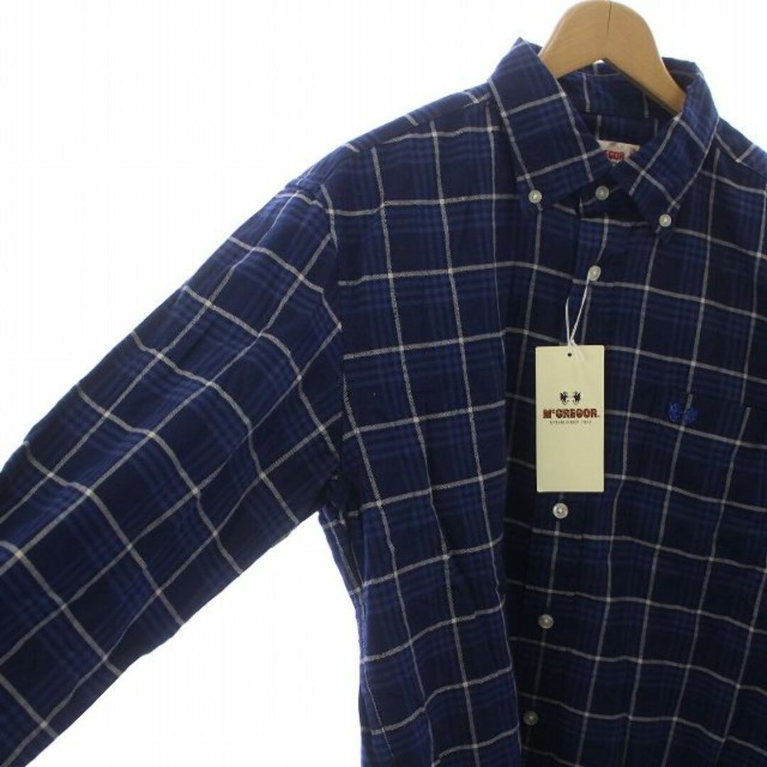 McGREGOR(マックレガー)のMcGREGOR ボタンダウンシャツ 長袖 チェック柄 ロゴ刺繍 L 白 紺 メンズのトップス(シャツ)の商品写真