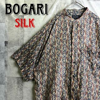 VINTAGE - 美品 BOGARI シルク100% バンドカラーシャツ ペイズリー XL