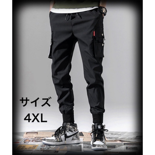 【新品・未使用】メンズ 4XL カーゴパンツ ワークパンツ ゆったり ブラック(ワークパンツ/カーゴパンツ)