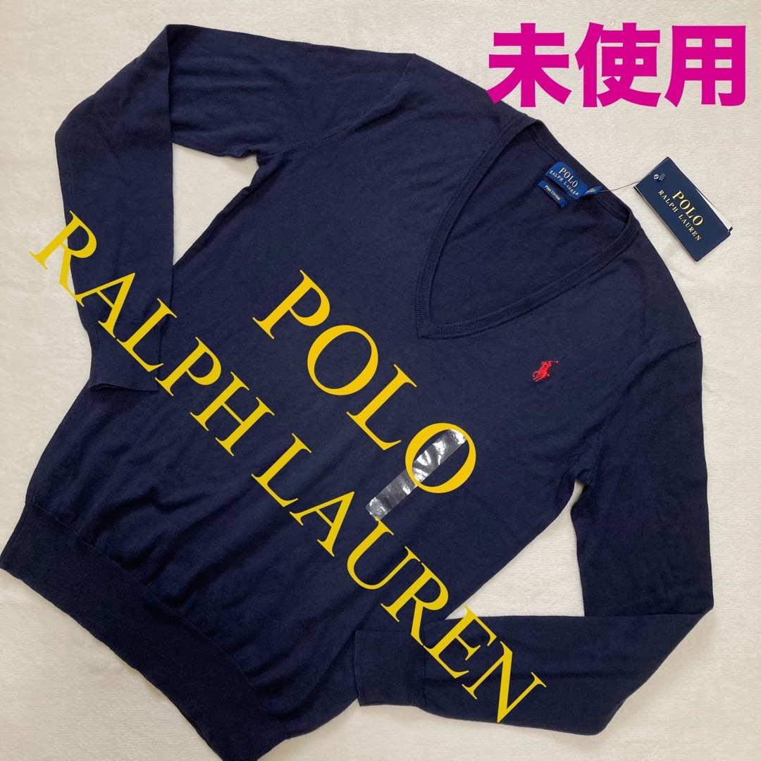 POLO RALPH LAUREN(ポロラルフローレン)の【未使用】ポロラルフローレン Ｖネック　コットンニット　レディース　POLO 紺 レディースのトップス(ニット/セーター)の商品写真