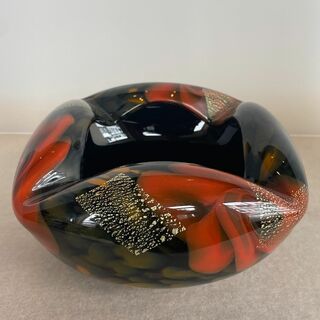 KAMEI GLASS カメイガラス フラワーベース 灰皿 マーブル 金彩 美品(花瓶)