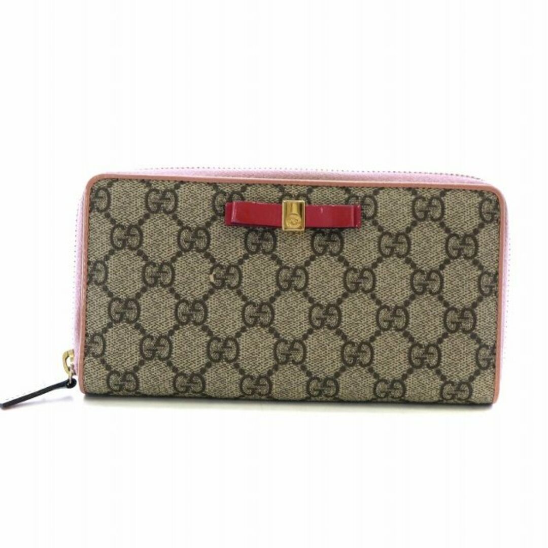 Gucci(グッチ)のグッチ 長財布 ラウンドファスナー GGスプリーム リボン ピンク ベージュ レディースのファッション小物(財布)の商品写真