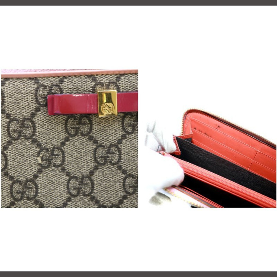 Gucci(グッチ)のグッチ 長財布 ラウンドファスナー GGスプリーム リボン ピンク ベージュ レディースのファッション小物(財布)の商品写真