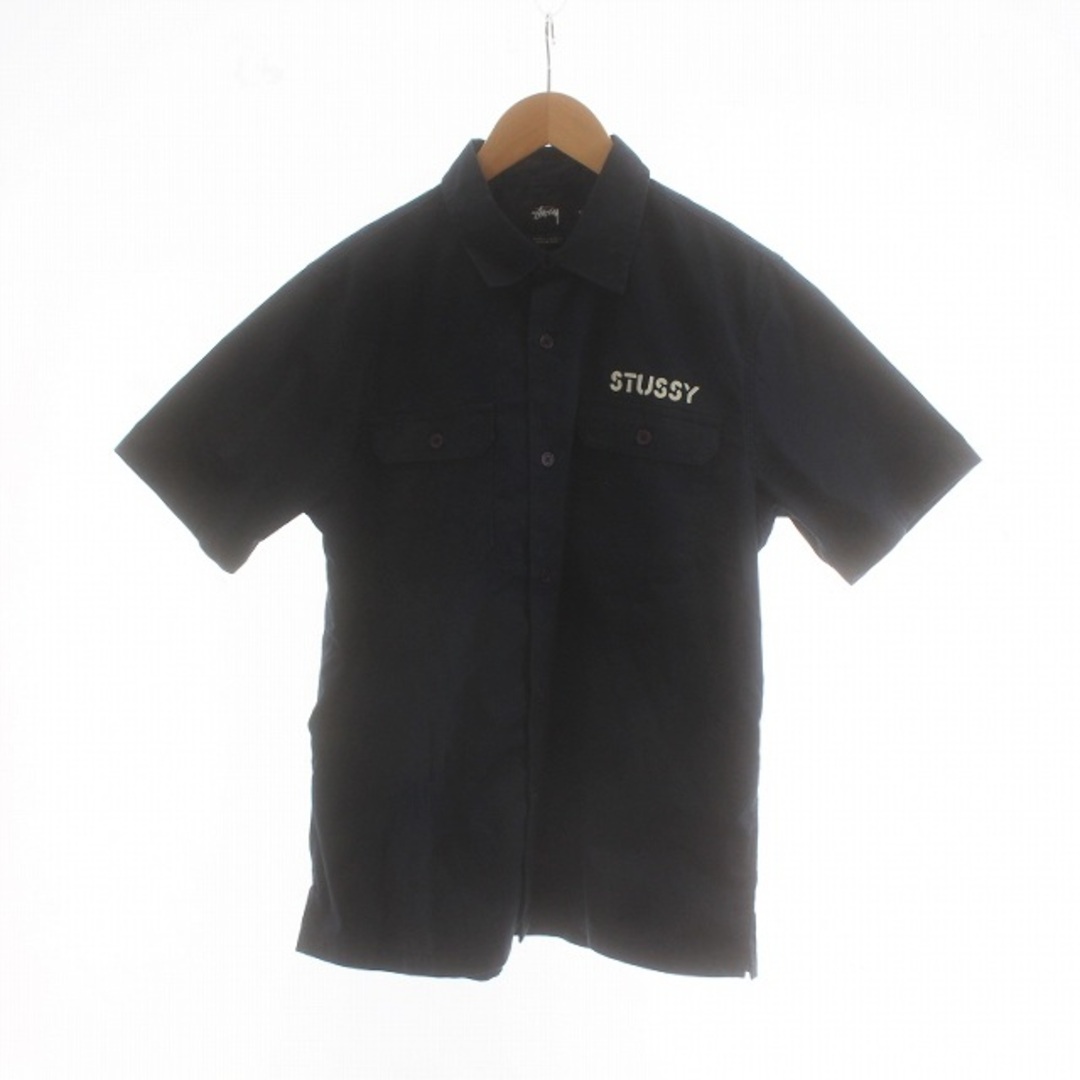 STUSSY(ステューシー)のSTUSSY シャツ 半袖 ロゴ プリント ステンカラー S 紺 ネイビー メンズのトップス(シャツ)の商品写真