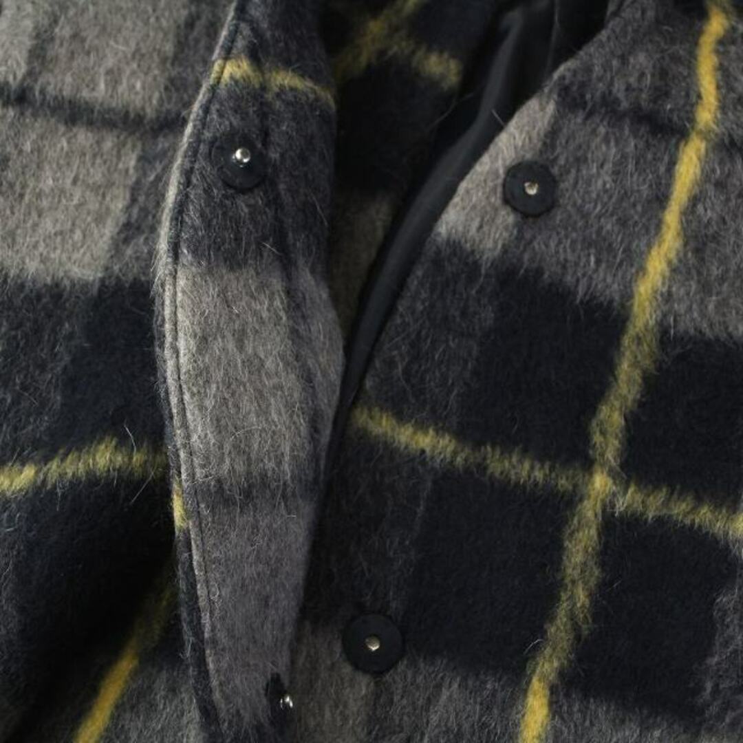 BABYLONE(バビロン)のバビロン ノーカラーコート フード モヘヤ混 チェック柄 38 M 紺 グレー レディースのジャケット/アウター(その他)の商品写真