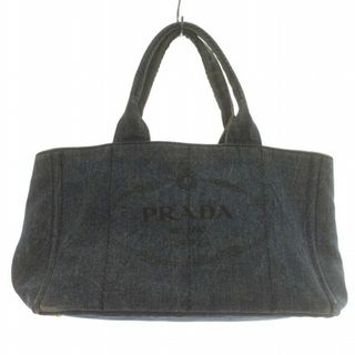 プラダ(PRADA)のプラダ ミラノ カナパ ハンドバッグ デニム L 三角プレート インディゴブルー(ハンドバッグ)