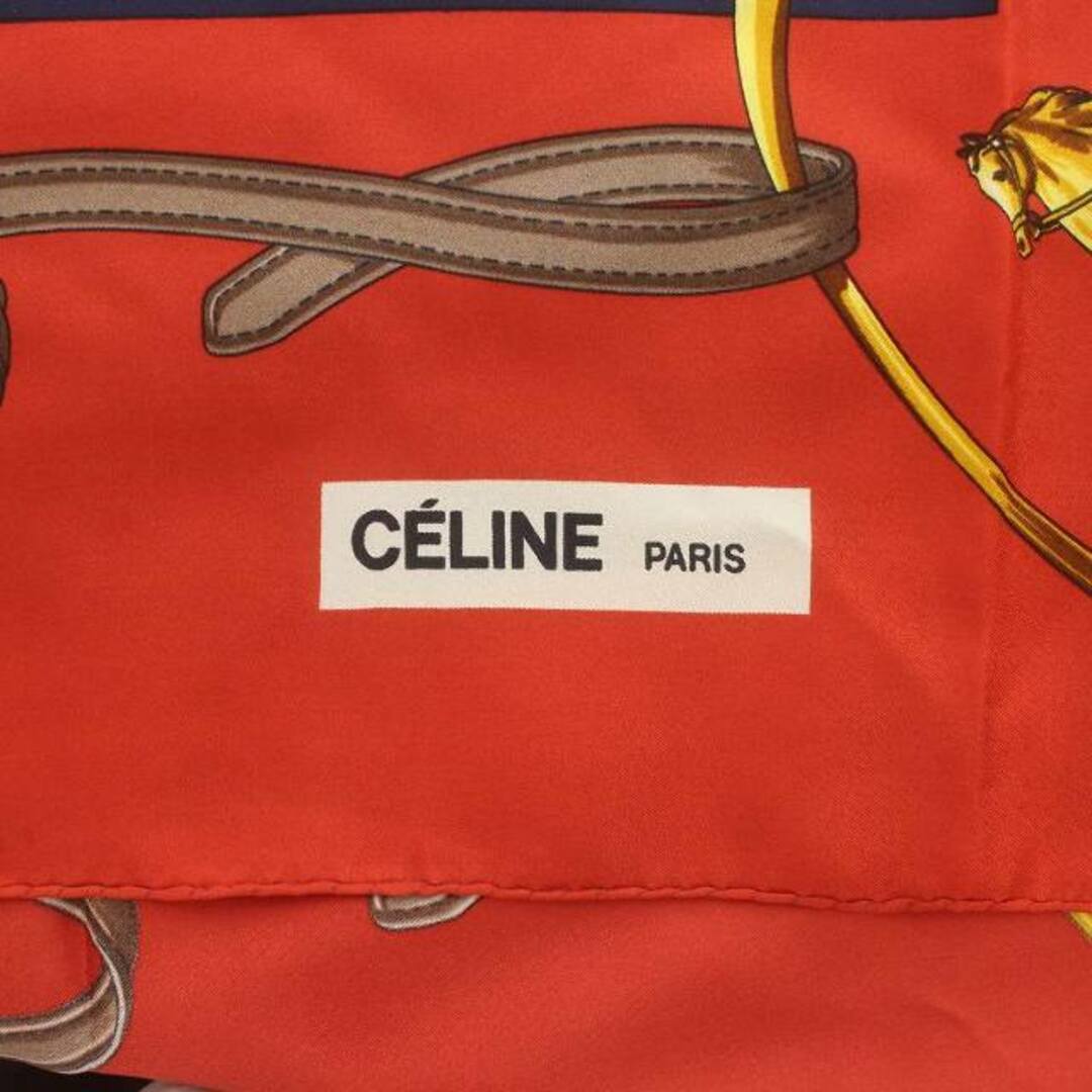 celine(セリーヌ)のセリーヌ  スカーフ ホースビット柄 馬車 大判 シルク 赤 紺 ベージュ レディースのファッション小物(バンダナ/スカーフ)の商品写真