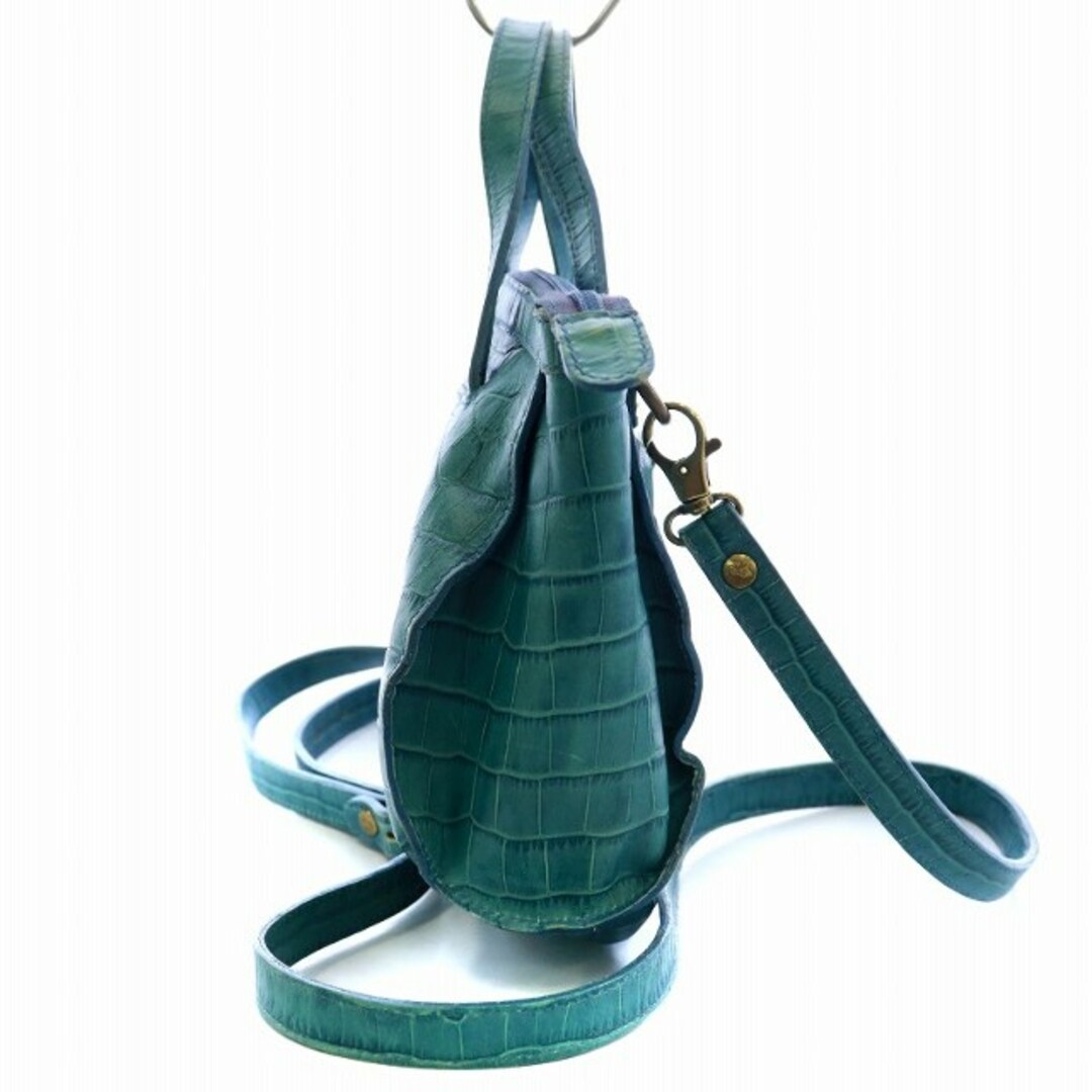 IL BISONTE(イルビゾンテ)のイルビゾンテ ハンドバッグ ショルダー 2WAY レザー クロコ型押し 緑 青 レディースのバッグ(ハンドバッグ)の商品写真