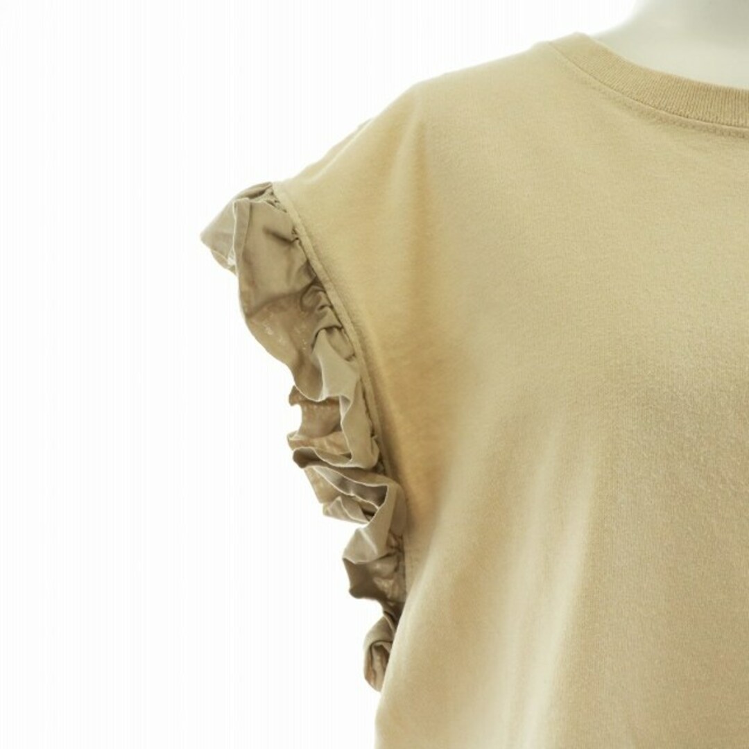ダリア カットソー Tシャツ ノースリーブ フリル クルーネック L べージュ レディースのトップス(カットソー(半袖/袖なし))の商品写真