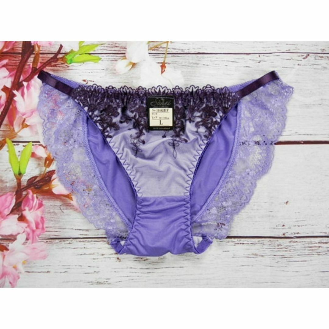 076★F75 L★脇高調ブラショーツセット ダマスク刺繍 紫 レディースの下着/アンダーウェア(ブラ&ショーツセット)の商品写真