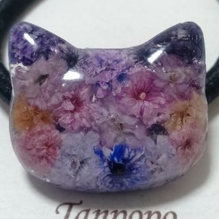 ヘアゴム ハンドメイド レジン★ 可愛い かすみ草 猫ちゃんฅ•ω•ฅ 紫色系④(ヘアアクセサリー)