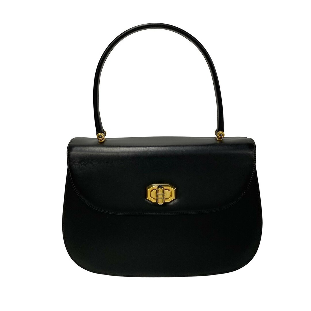 Gucci(グッチ)の極 美品 GUCCI グッチ オールドグッチ ヴィンテージ ターンロック 金具 カーフ レザー ハンドバッグ ミニ トートバッグ ブラック 35540 レディースのバッグ(ハンドバッグ)の商品写真