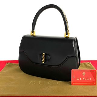 グッチ(Gucci)の極 美品 GUCCI グッチ オールドグッチ ヴィンテージ チェーン モチーフ ハンドル ターンロック カーフ レザー ハンドバッグ ブラック 22849(ハンドバッグ)