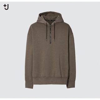 ユニクロ(UNIQLO)のUNIQLO +J ドライスウェットハーフジップパーカ　M オリーブ　ブラウン(パーカー)