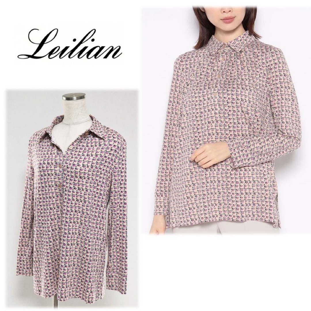 leilian(レリアン)の《レリアン》新品 とろみ感 レトロ調 幾何学柄ポロシャツ 9サイズ レディースのトップス(ポロシャツ)の商品写真