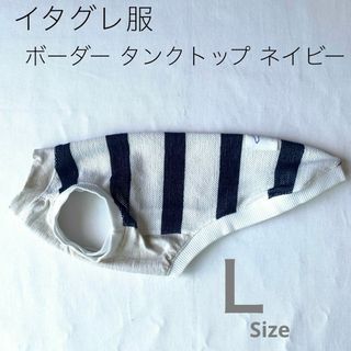 ハンドメイド イタグレ服　タンクトップ ボーダー ネイビー　Lサイズ(ペット服/アクセサリー)