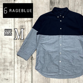 RAGEBLUE 7分袖シャツ 紺色/グレー切替 Mサイズ レイジブルー